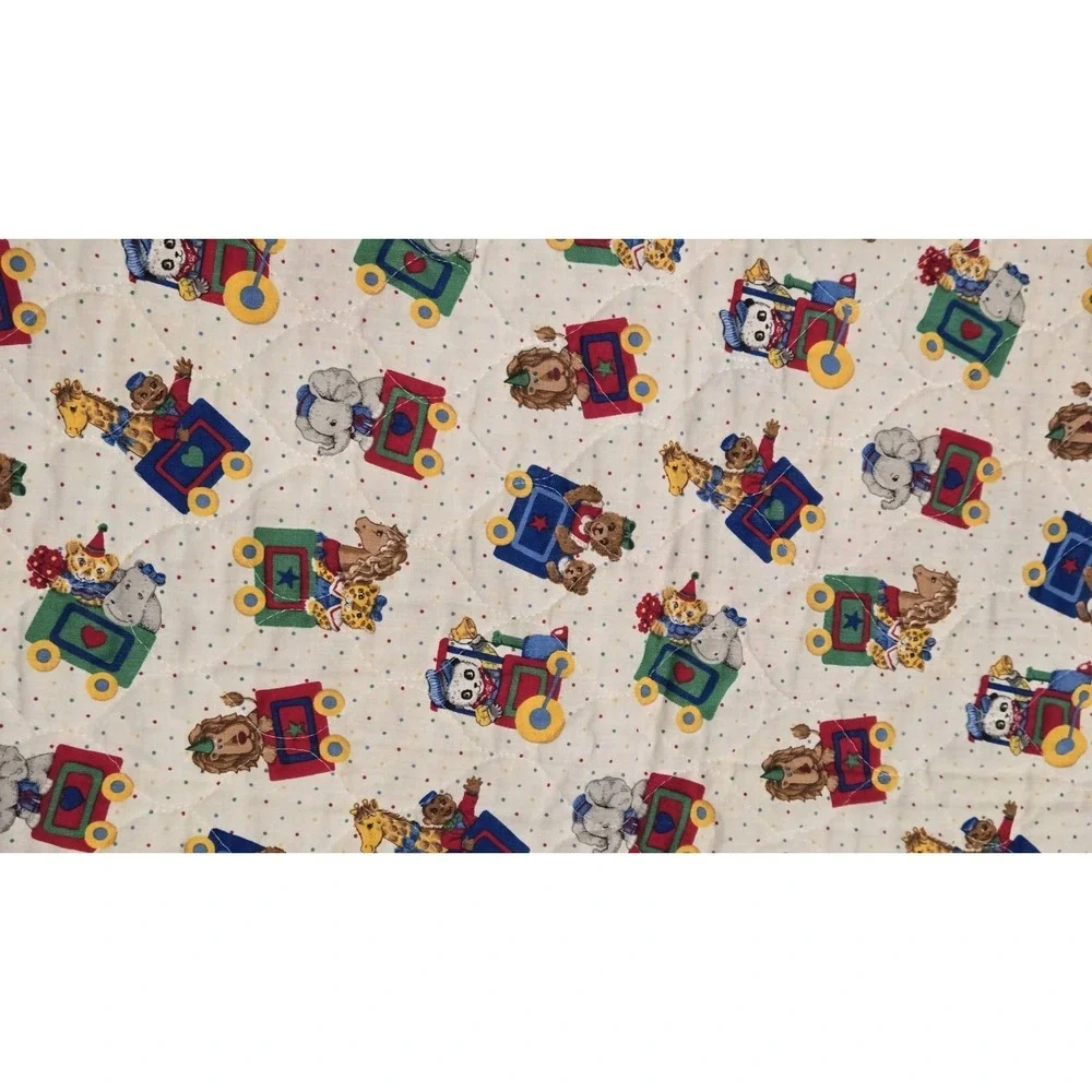 Baby Crib Quilt ABC Animal Train Blue Red Vintage Nursery Blanket 40x31